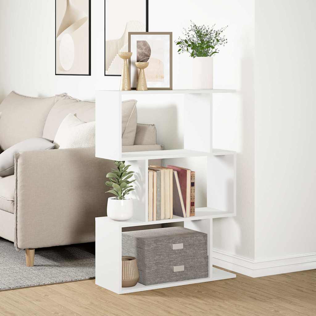 Librería biombo de 3 niveles, blanca, 70 x 24 x 97 cm, madera de ingeniería