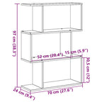 Librería divisora 3 niveles madera gris Sonoma 70x24x97 cm