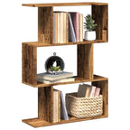 Librería divisora 3 niveles madera envejecida 70x24x97 cm