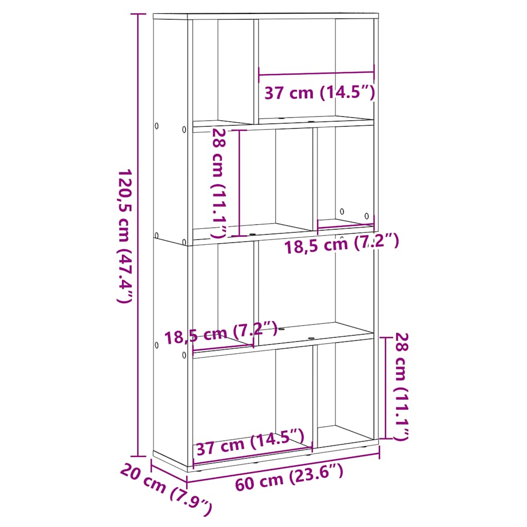 Librería de madera de ingeniería blanca 60x20x120,5 cm