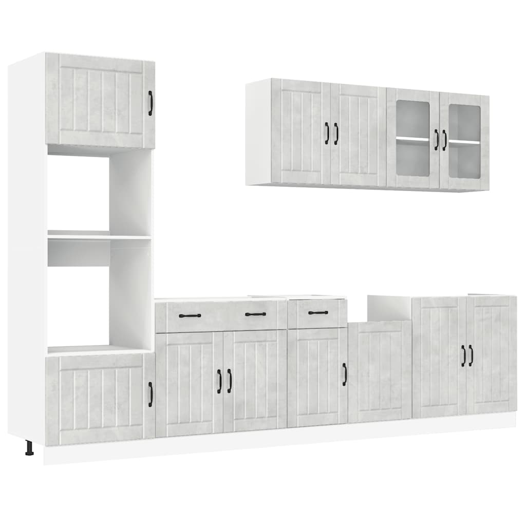 Conjunto de armarios de cocina "Lucca" de 7 piezas en madera de ingeniería gris hormigón