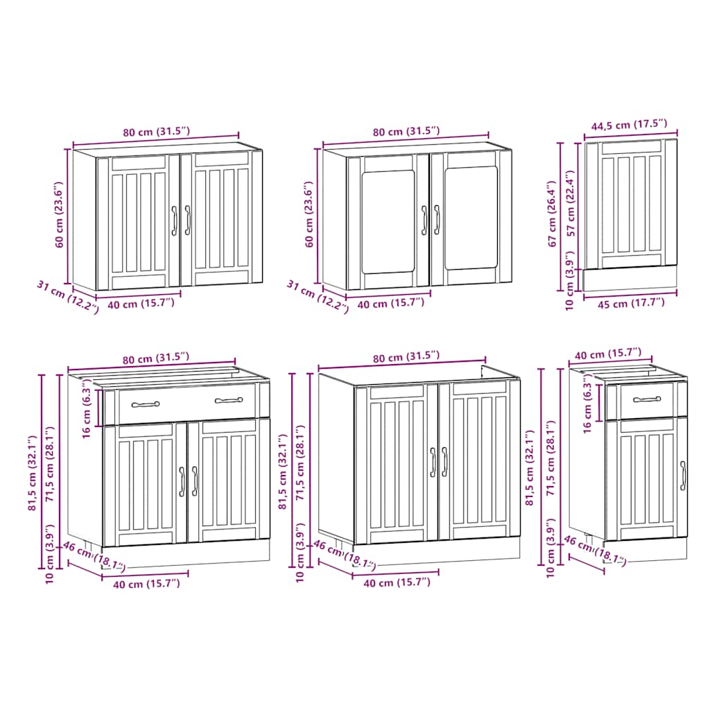 Conjunto de armarios de cocina "Lucca" de 7 piezas en madera de ingeniería gris hormigón