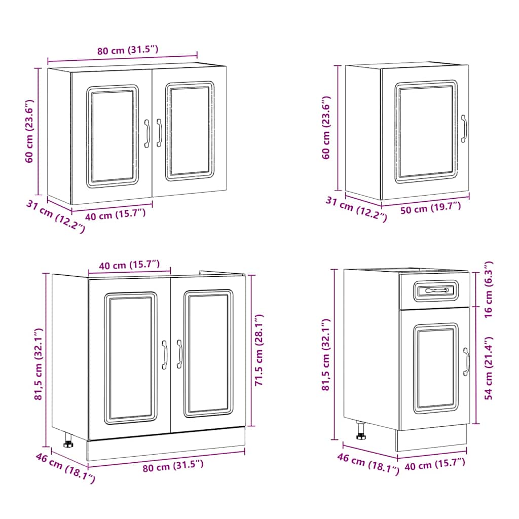 Mueble de cocina Kalmar negra 7 piezas madera contrachapada