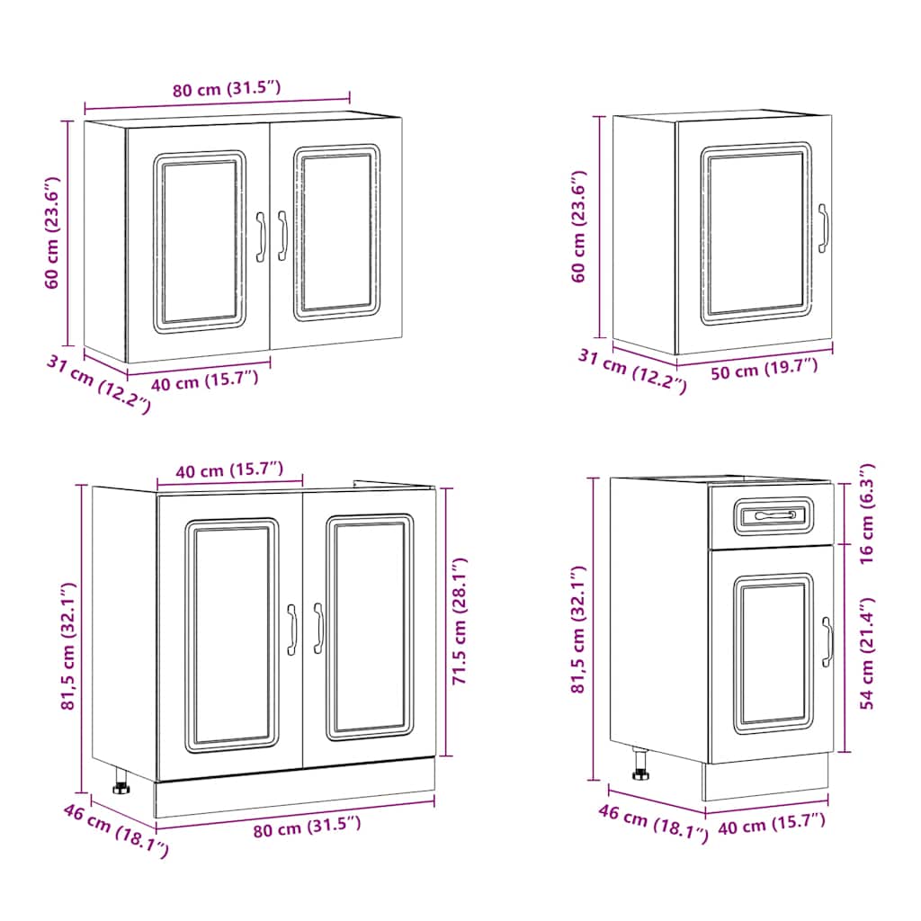 Mueble cocina Kalmar roble ahumado 7 pzas madera contrachapada
