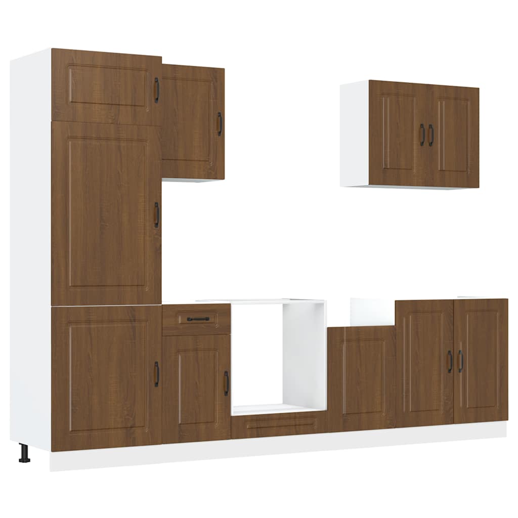 Conjunto de armarios de cocina de 7 piezas "Kalmar" de en madera de ingeniería de roble marrón