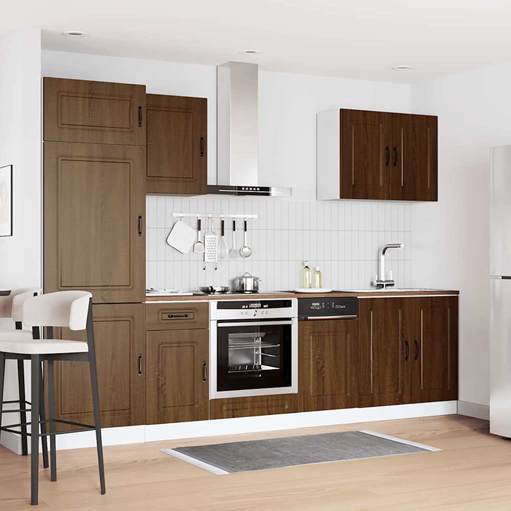 Conjunto de armarios de cocina de 7 piezas "Kalmar" de en madera de ingeniería de roble marrón