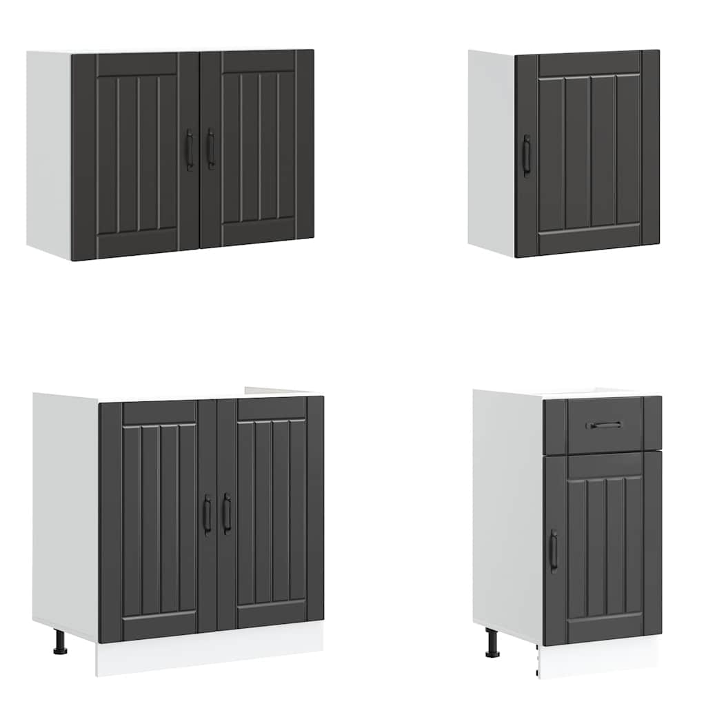 Mueble de cocina Lucca negra 7 piezas madera contrachapada