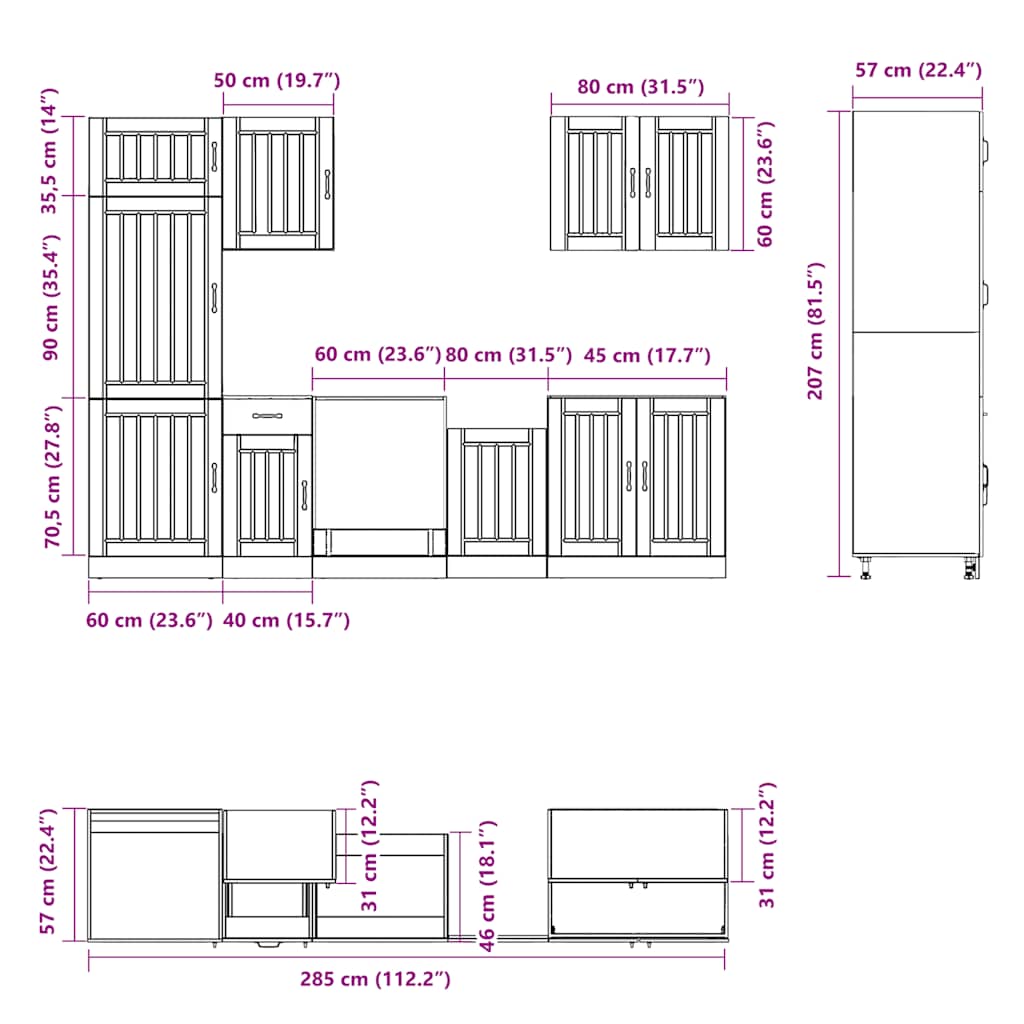 Mueble cocina Lucca gris hormigón 7 pzas madera contrachapada