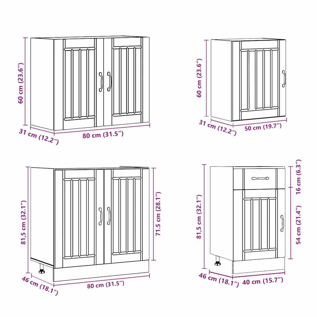 Mueble de cocina Lucca 7 piezas artesanal roble