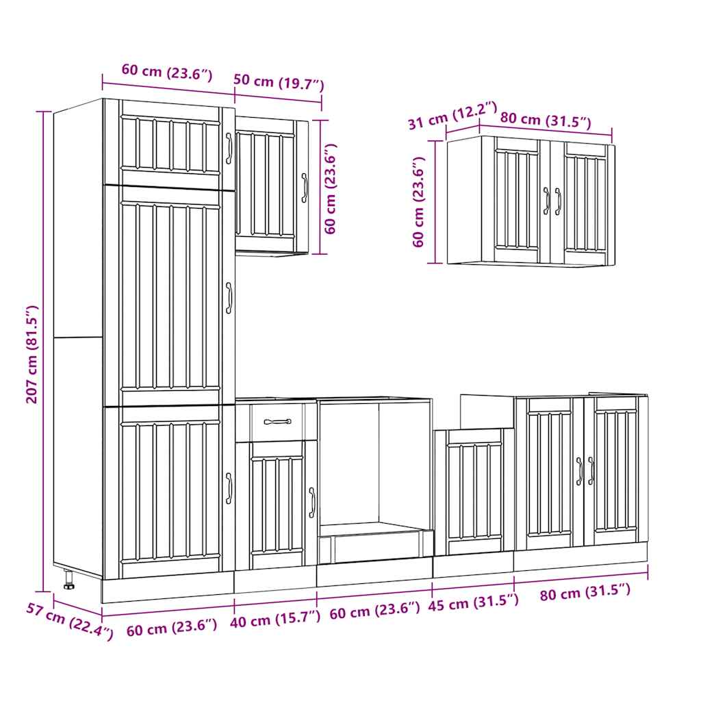 Mueble de cocina Lucca 7 piezas artesanal roble