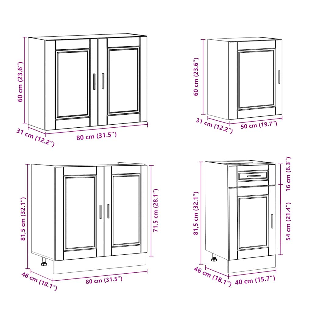 Conjunto de armarios de cocina "Porto" de 7 piezas de madera de ingeniería blanca