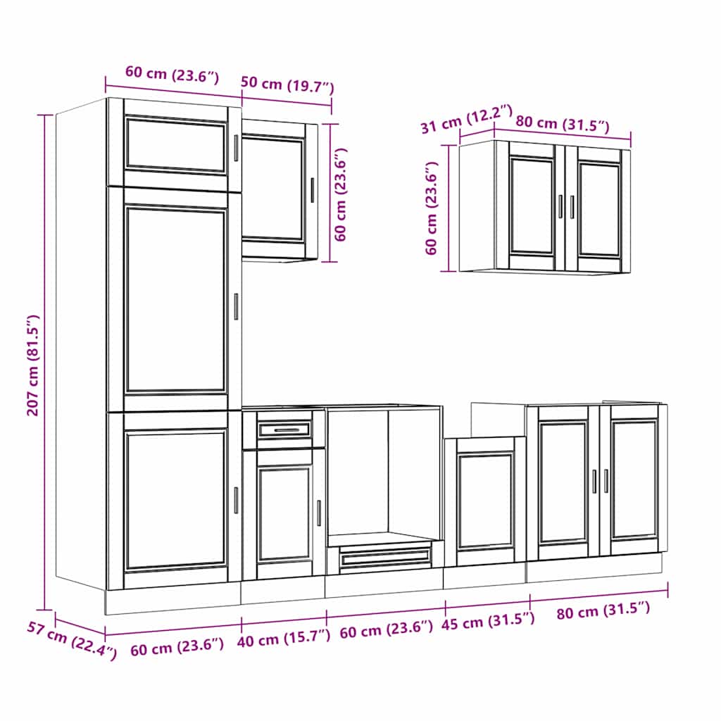 Conjunto de armarios de cocina "Porto" de 7 piezas de madera de ingeniería blanca