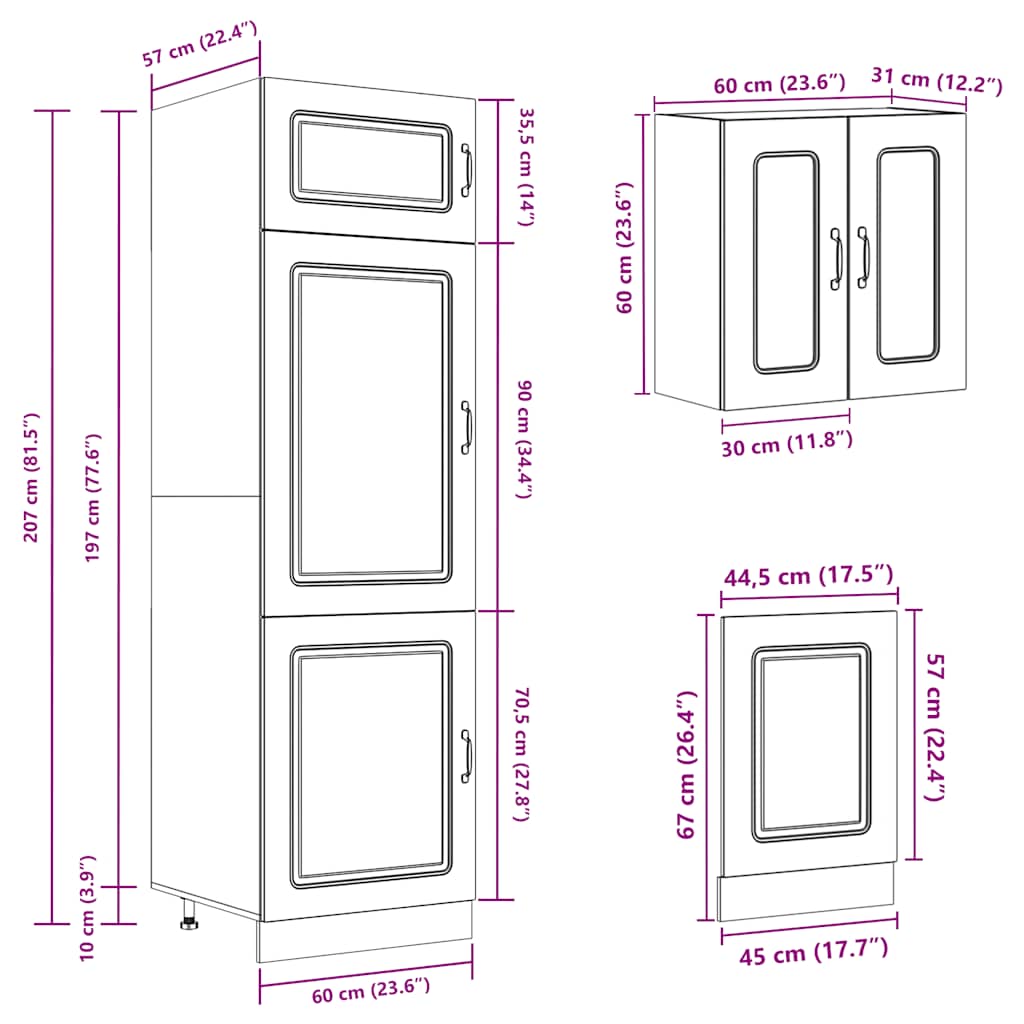 Mueble de cocina Kalmar negra 8 piezas madera contrachapada