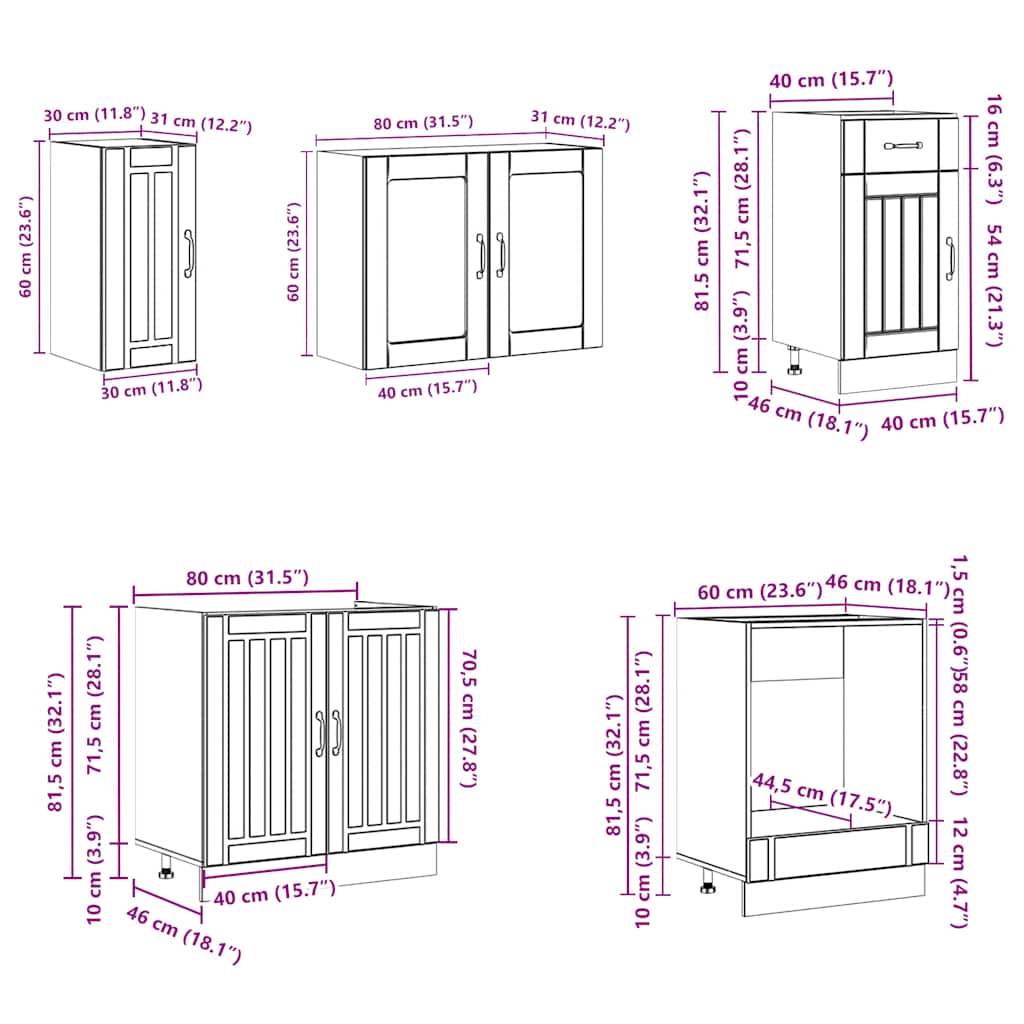 Conjunto de armarios de cocina "Lucca" de 8 piezas de madera de ingeniería blanca
