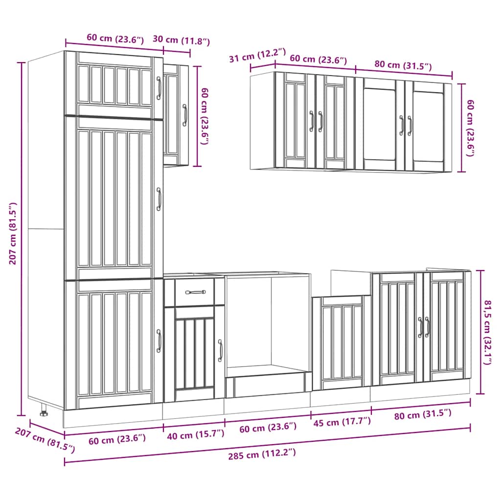 Conjunto de armarios de cocina "Lucca" de 8 piezas de madera de ingeniería blanca