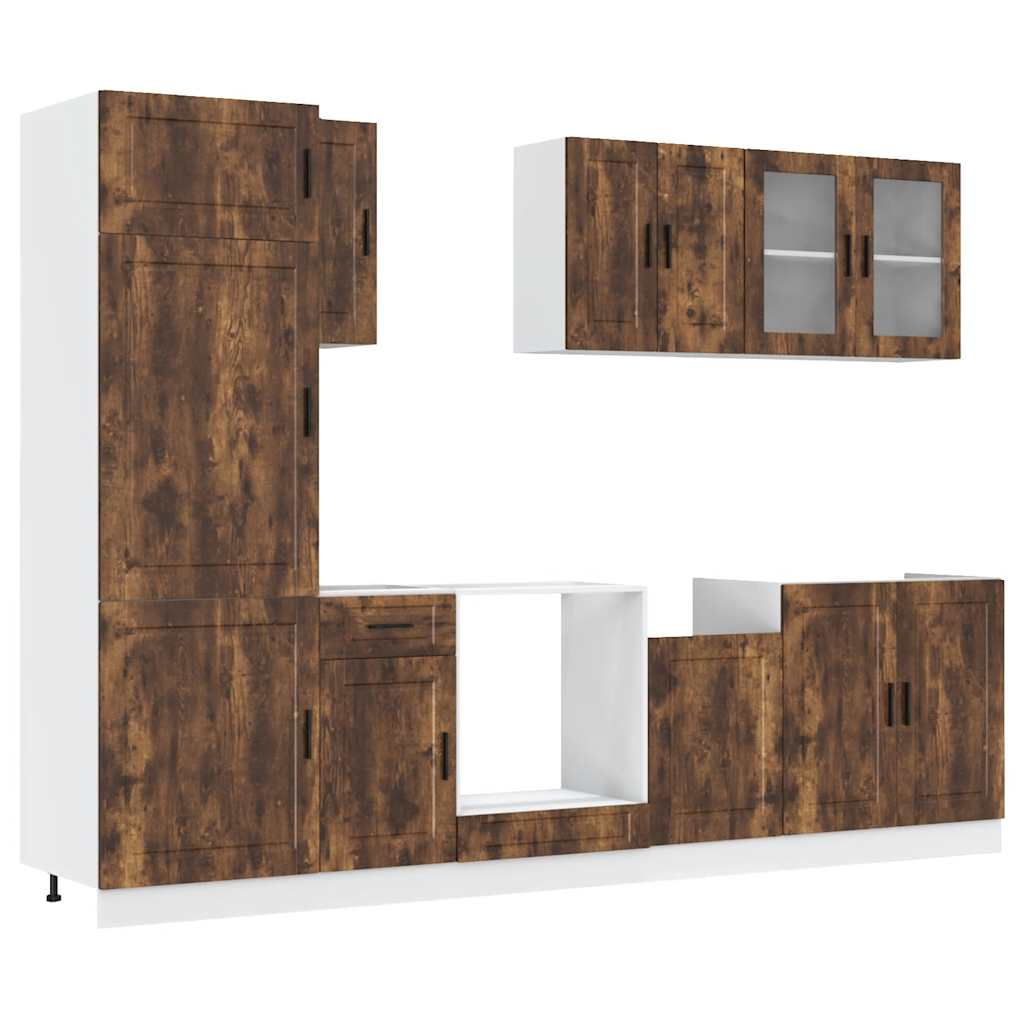 Conjunto de armarios de cocina "Porto" de 8 piezas de madera de ingeniería de roble ahumado