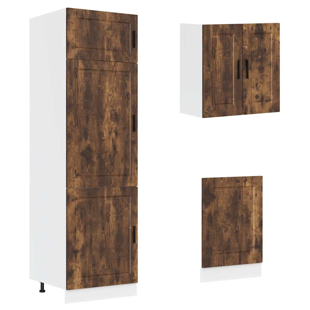 Conjunto de armarios de cocina "Porto" de 8 piezas de madera de ingeniería de roble ahumado