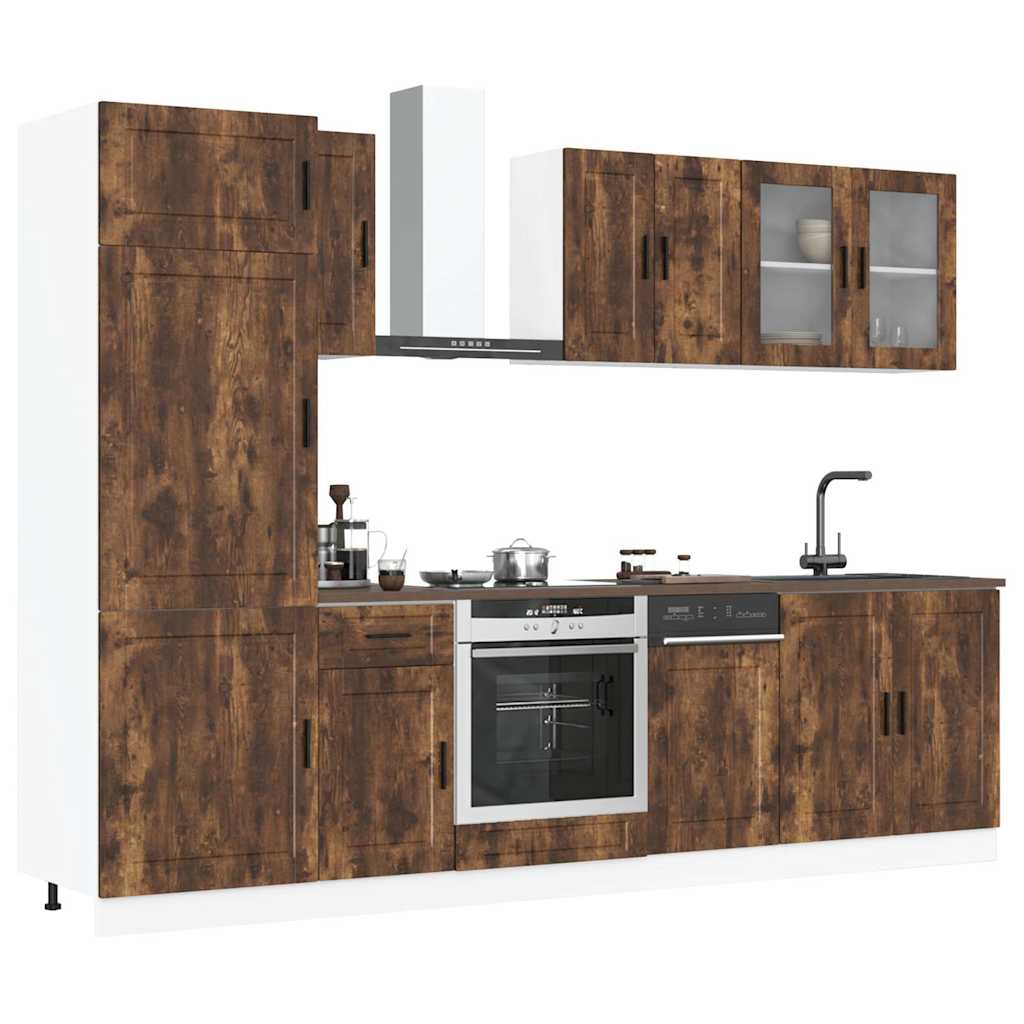 "Porto" 8-Piece Smoked Oak Engineered Wood Kitchen Cabinet Set