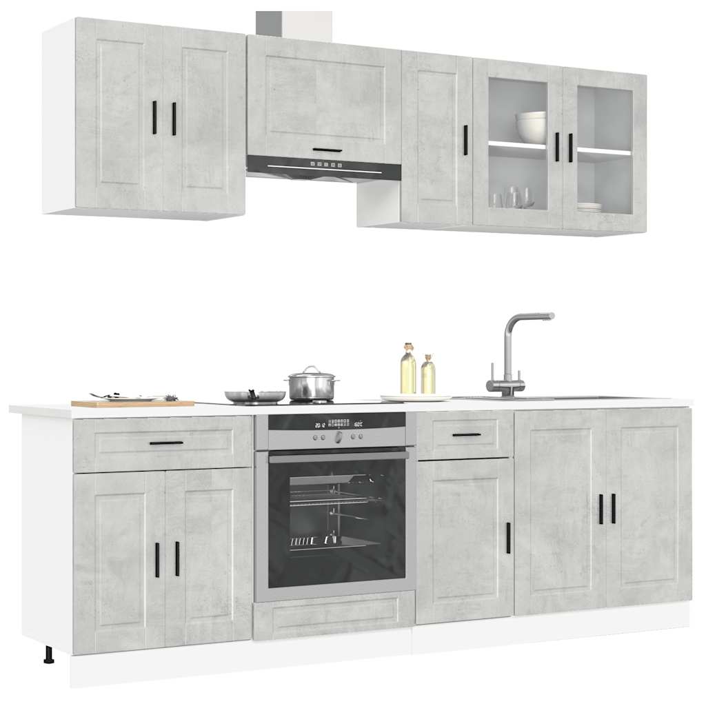 "Porto" 8-Piece Smoked Oak Engineered Wood Kitchen Cabinet Set