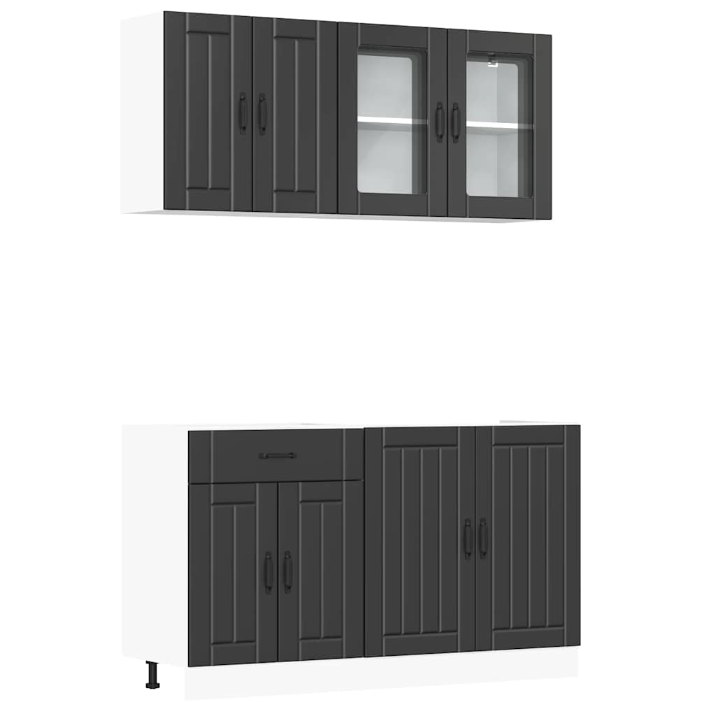 Conjunto de armarios de cocina "Lucca" de 4 piezas de madera de ingeniería negra