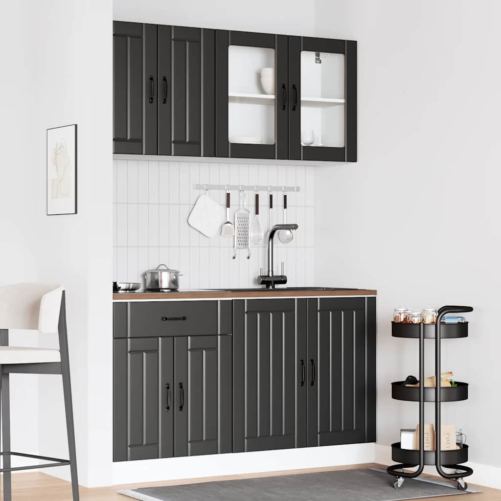 Conjunto de armarios de cocina "Lucca" de 4 piezas de madera de ingeniería negra