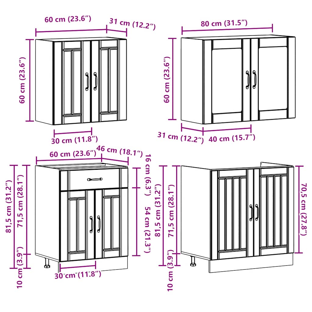 Conjunto de armarios de cocina "Lucca" de 4 piezas de madera de ingeniería negra