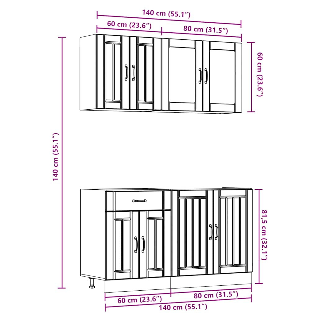 Conjunto de armarios de cocina "Lucca" de 4 piezas de madera de ingeniería negra
