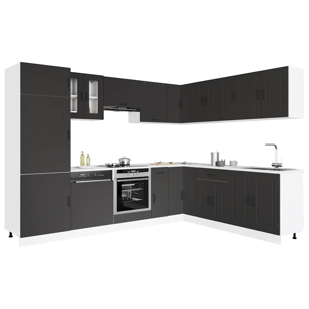 Mueble de cocina Kalmar negra 14 piezas madera contrachapada