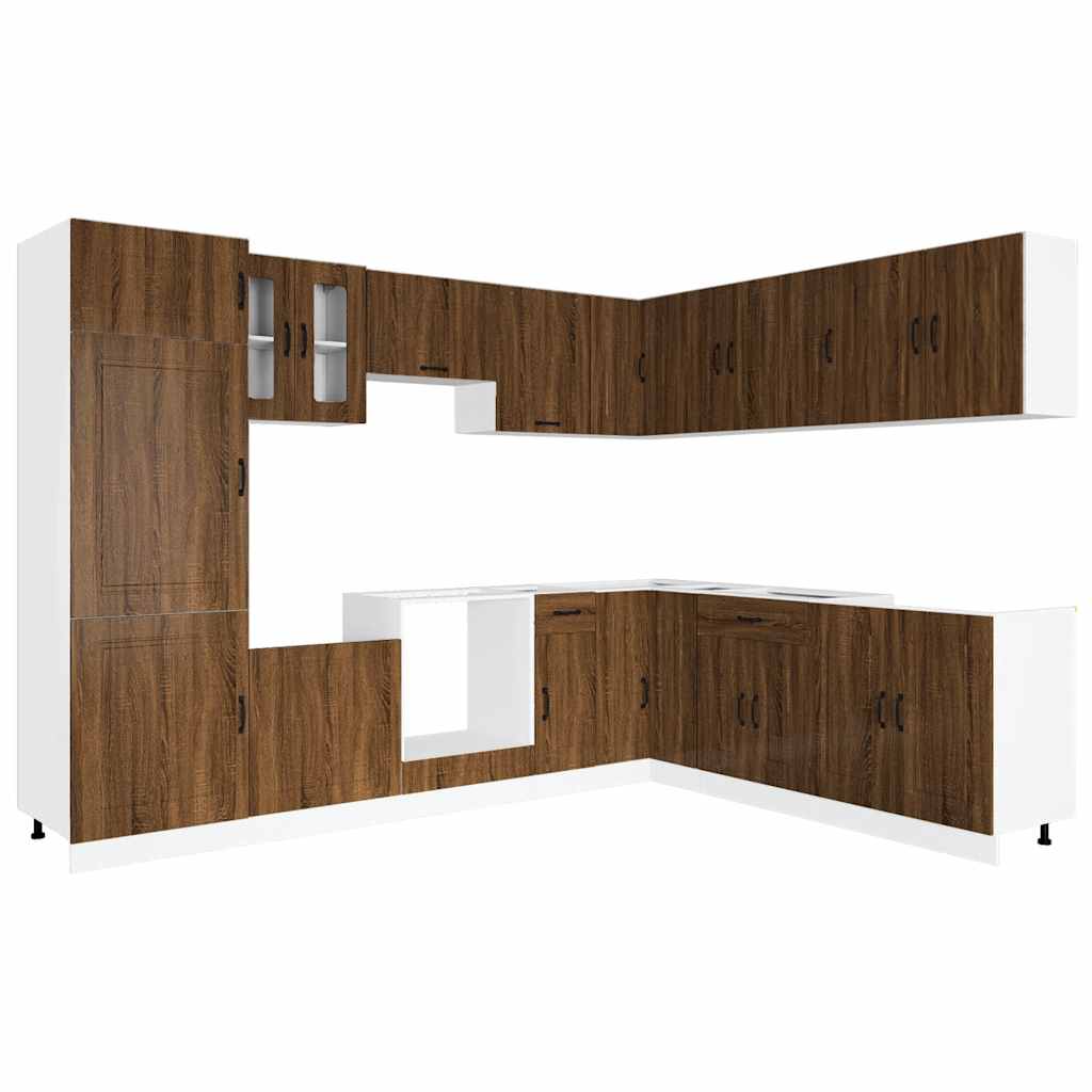 Conjunto de armarios de cocina de 14 piezas "Kalmar" de madera de ingeniería de roble marrón