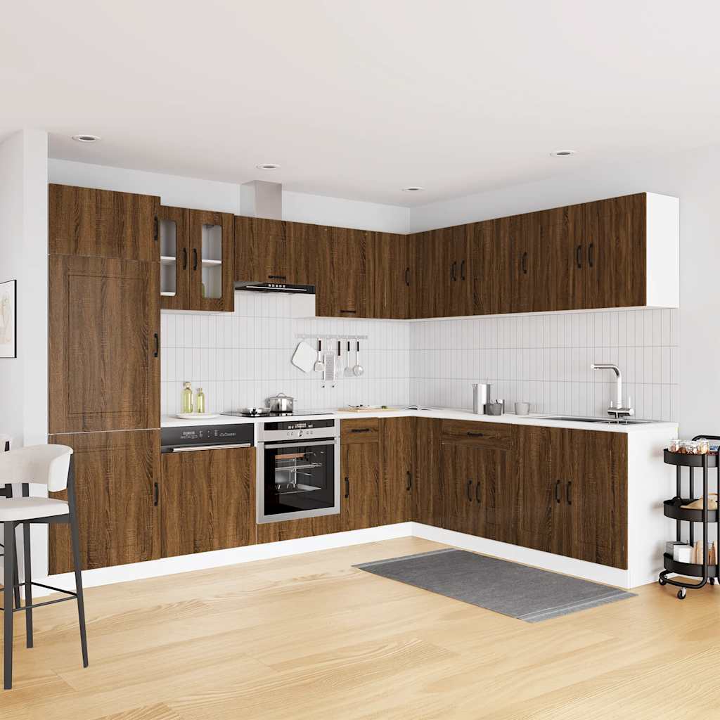 Conjunto de armarios de cocina de 14 piezas "Kalmar" de madera de ingeniería de roble marrón