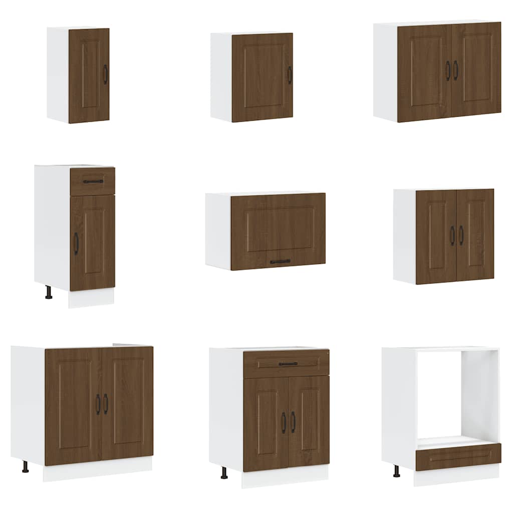 Conjunto de armarios de cocina de 14 piezas "Kalmar" de madera de ingeniería de roble marrón
