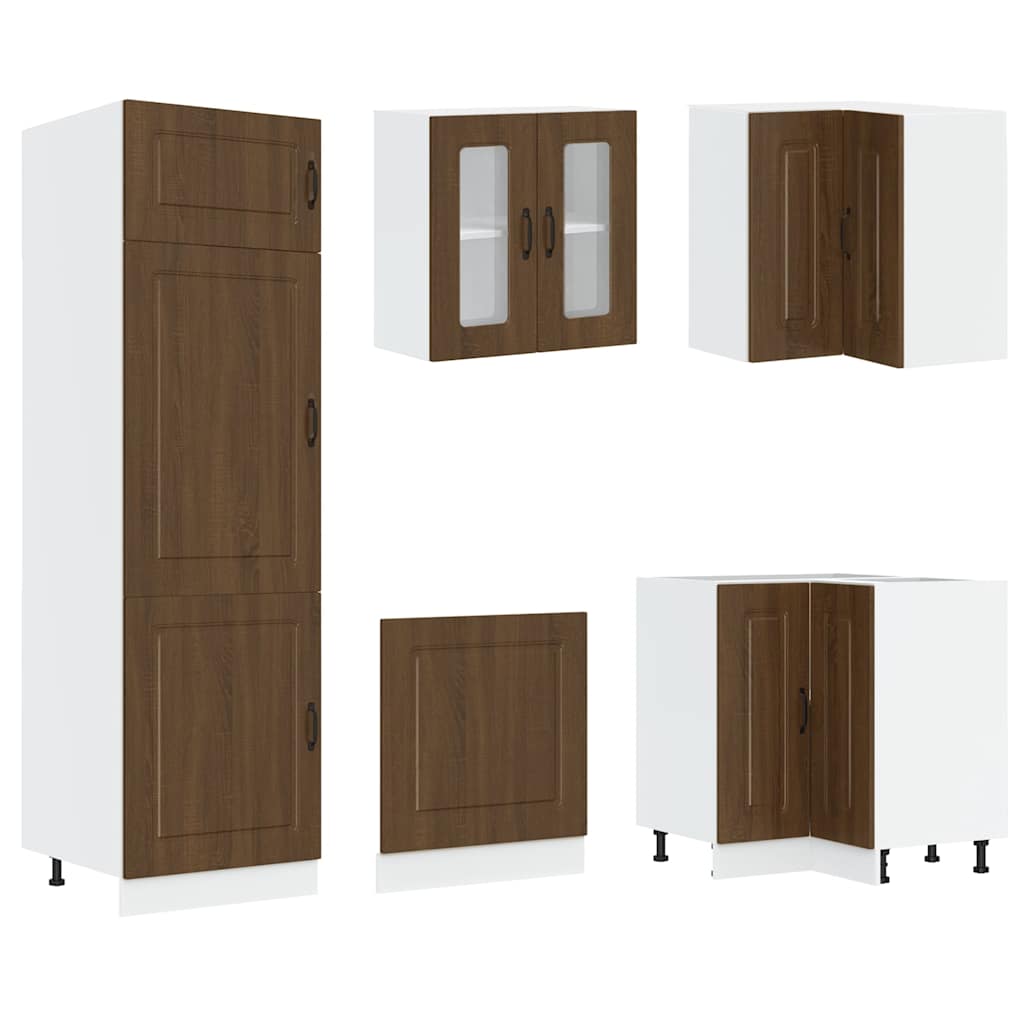 Conjunto de armarios de cocina de 14 piezas "Kalmar" de madera de ingeniería de roble marrón