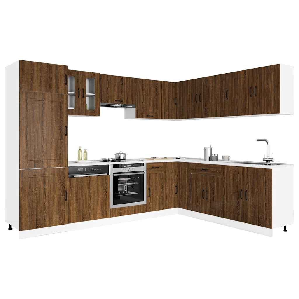 Conjunto de armarios de cocina de 14 piezas "Kalmar" de madera de ingeniería de roble marrón