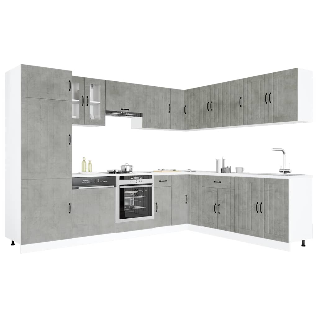 Mueble cocina Lucca gris hormigón 14 pzas madera contrachapada