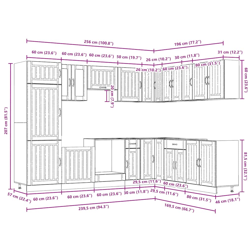 Mueble cocina Lucca roble marrón 14 pzas madera contrachapada