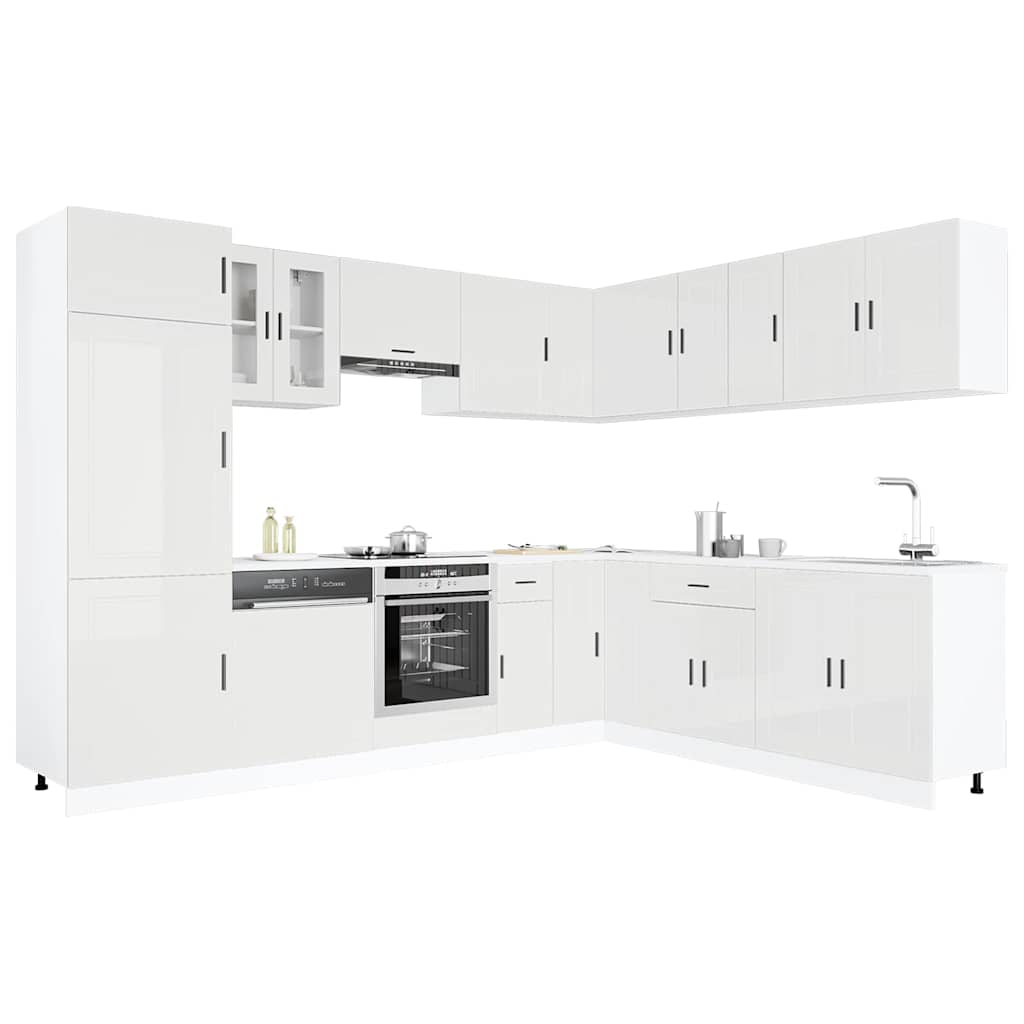 Porto White High Gloss Kitchen Cabinet, 14 pieces, plywood