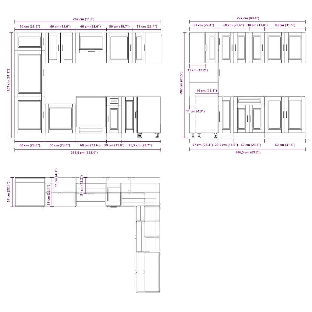 Mueble de cocina Porto 14 piezas artesanal roble