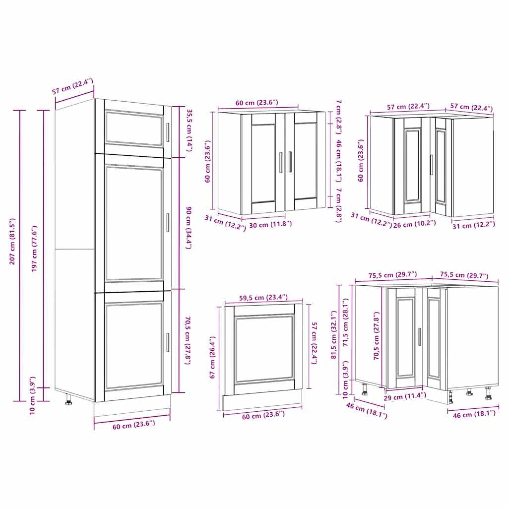 Mueble de cocina Porto 14 piezas artesanal roble