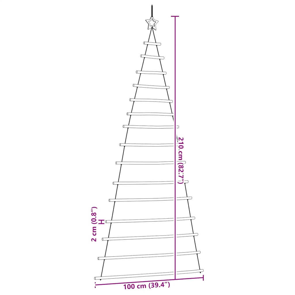 Árbol de Navidad colgante con estrella en la punta, 100 x 210 cm, rama natural