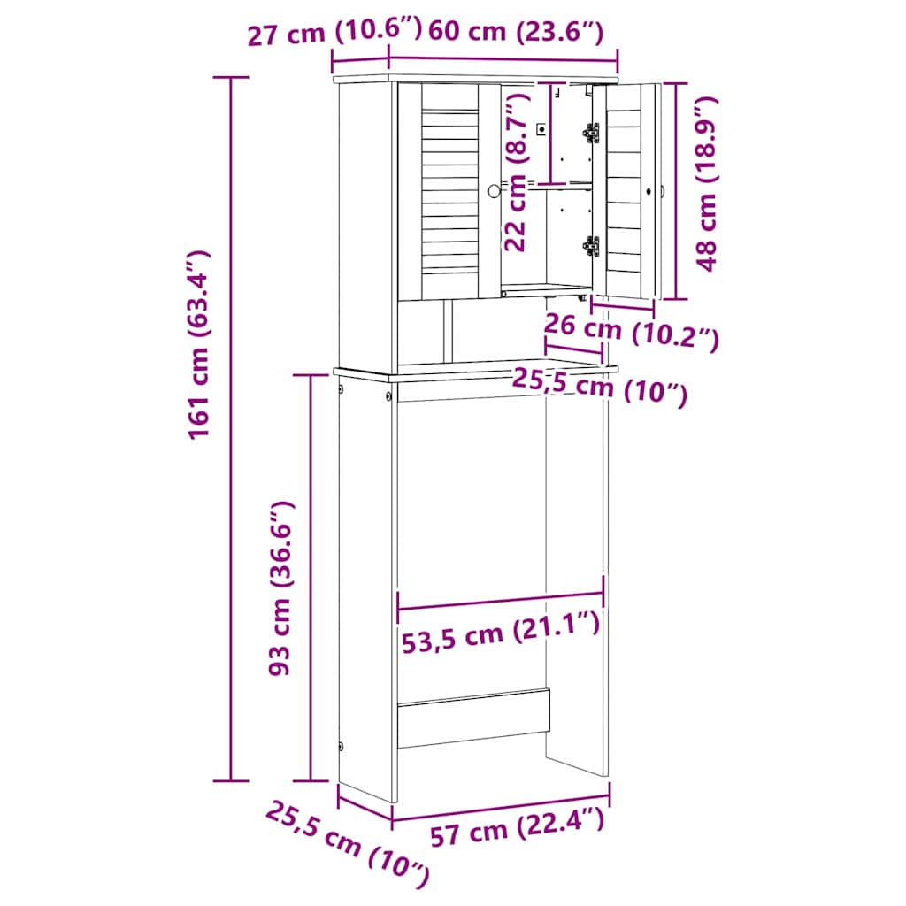 Mueble de baño con estante VIGO y Antiguo 60 x 27 x 161 cm