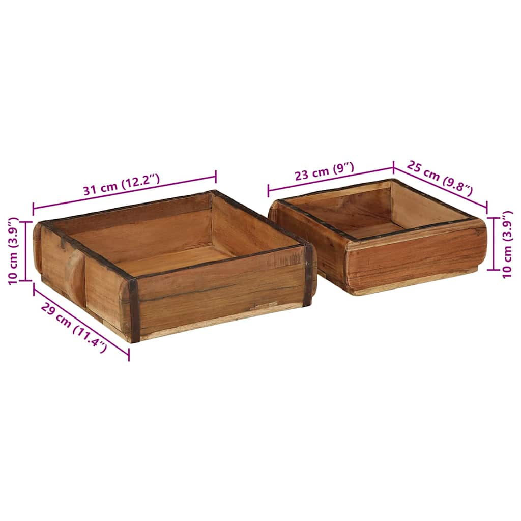 Bandeja 2 pcs Marrón 29 x 31 x 10 cm Madera sólida recuperada