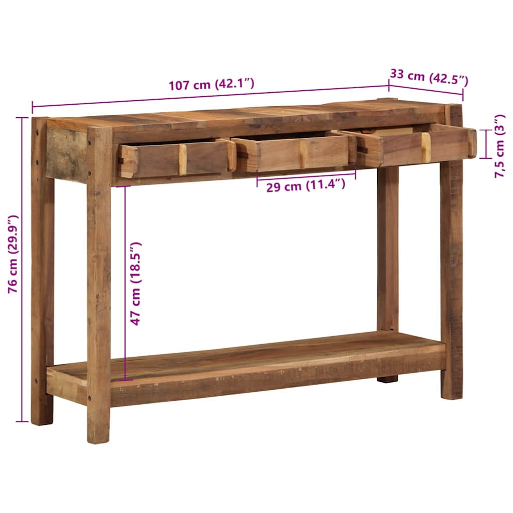 Mesa Consola Marrón 107 x 33 x 76 cm Madera sólida recuperada