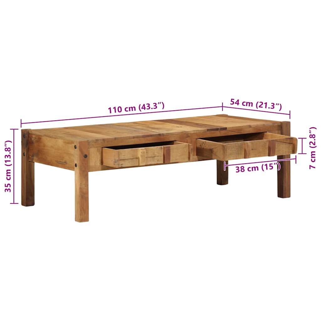 Mesa de Café Marrón 110 x 54 x 35 cm Madera sólida recuperada