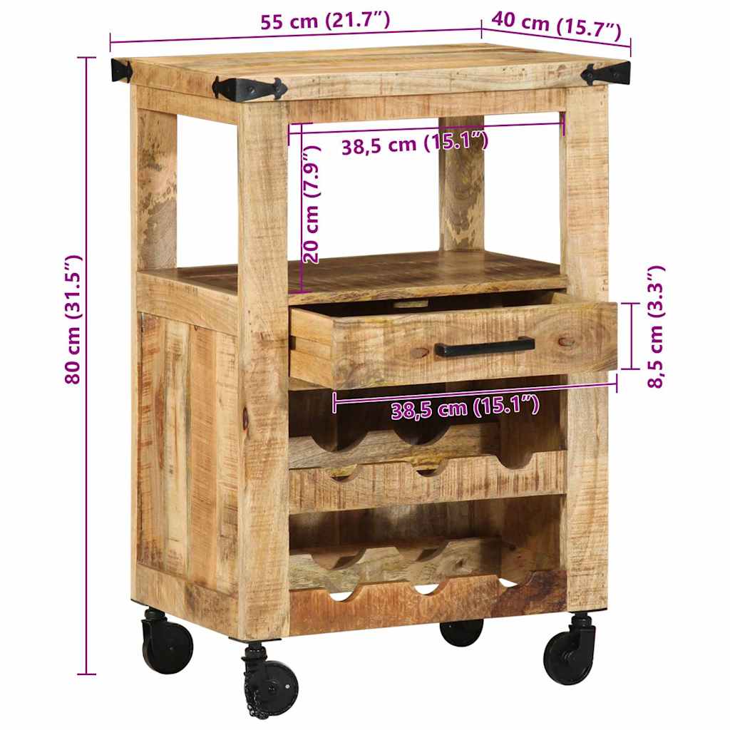 Carro de Cocina Marrón 55 x 40 x 80 cm Madera de mango maciza