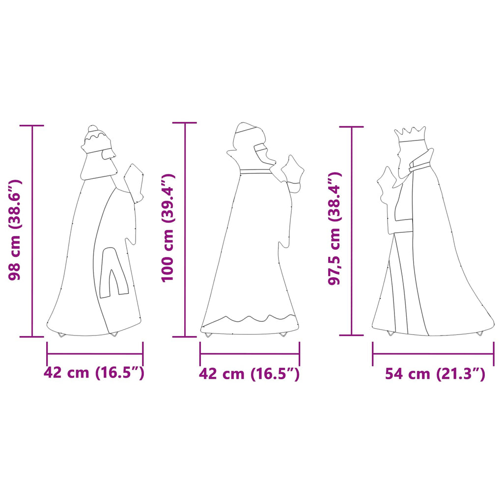 Iluminación navideña de los 3 Reyes Magos 3 pcs Cálido 105 cm