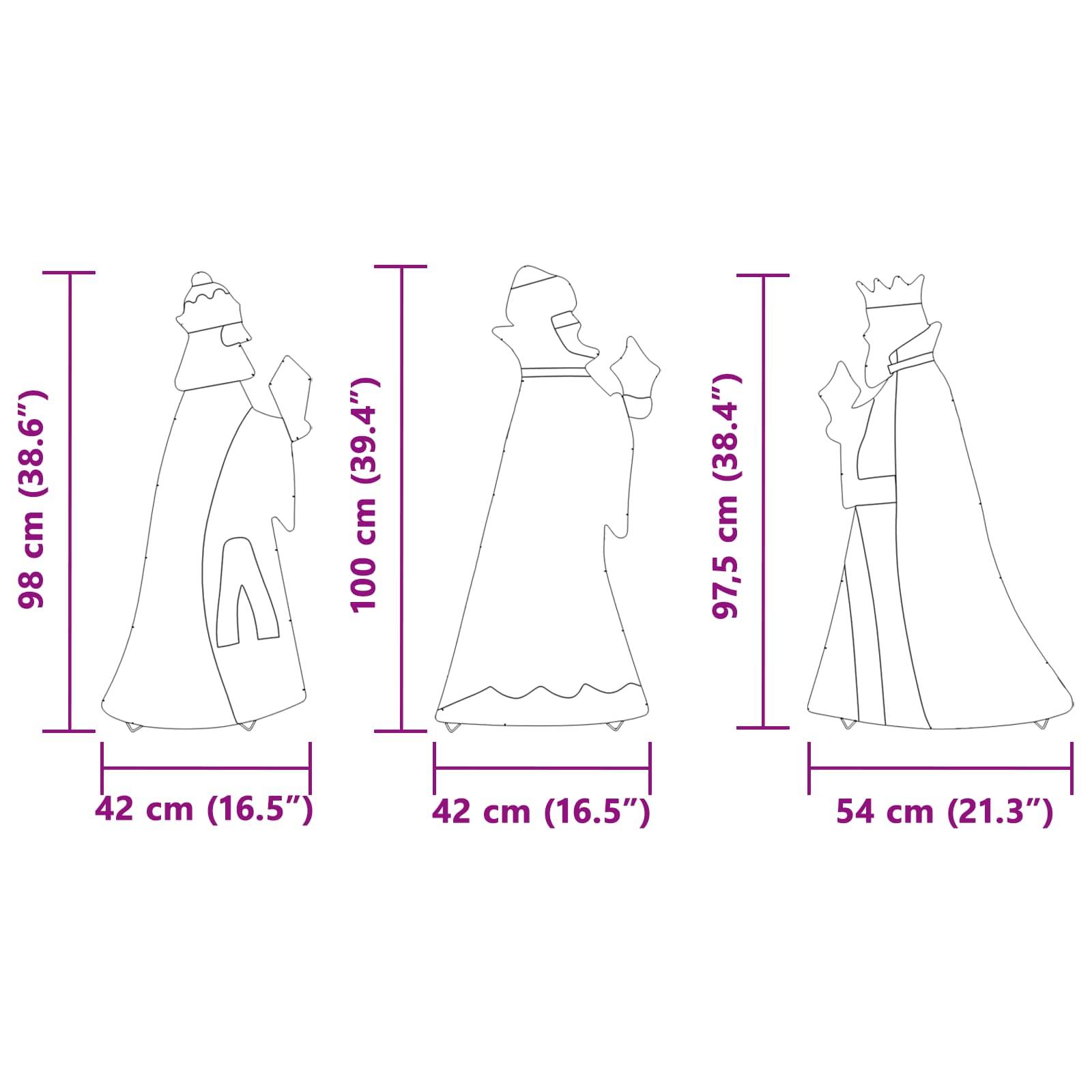 Iluminación navideña de los 3 Reyes Magos 3 pcs Cálido 105 cm
