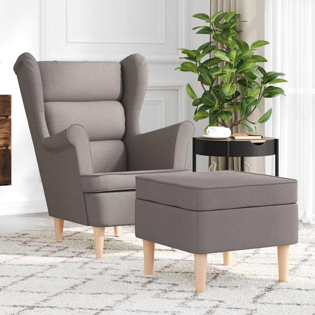 Sillón con patas mecedoras y taburete de tela color crema
