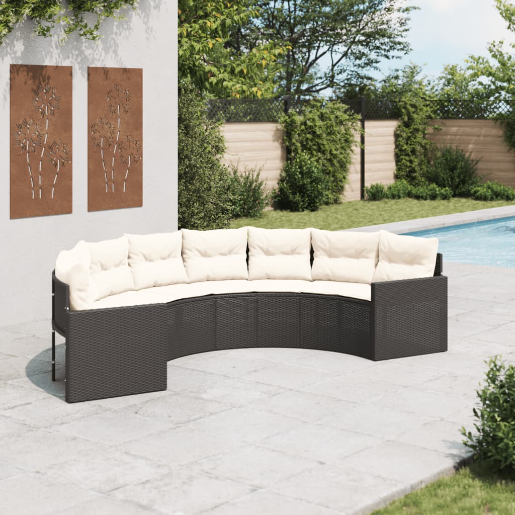 Sofá de jardín semicircular con cojines ratán sintético beige