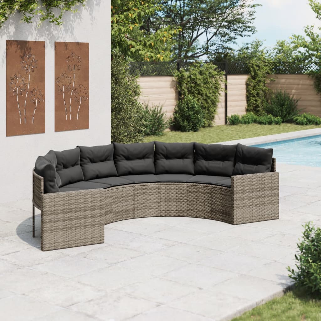 Sofá de jardín semicircular con cojines ratán sintético beige