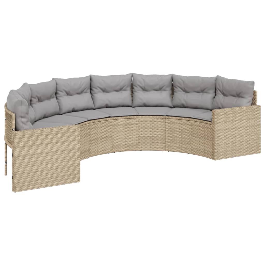 Sofá de jardín semicircular con cojines ratán sintético beige